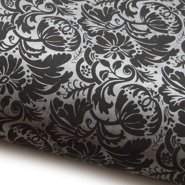 Lokta Paper "Chrysanthemums". Grey/Black. Handmade Nepalese Paper. Silk Screen Printed.