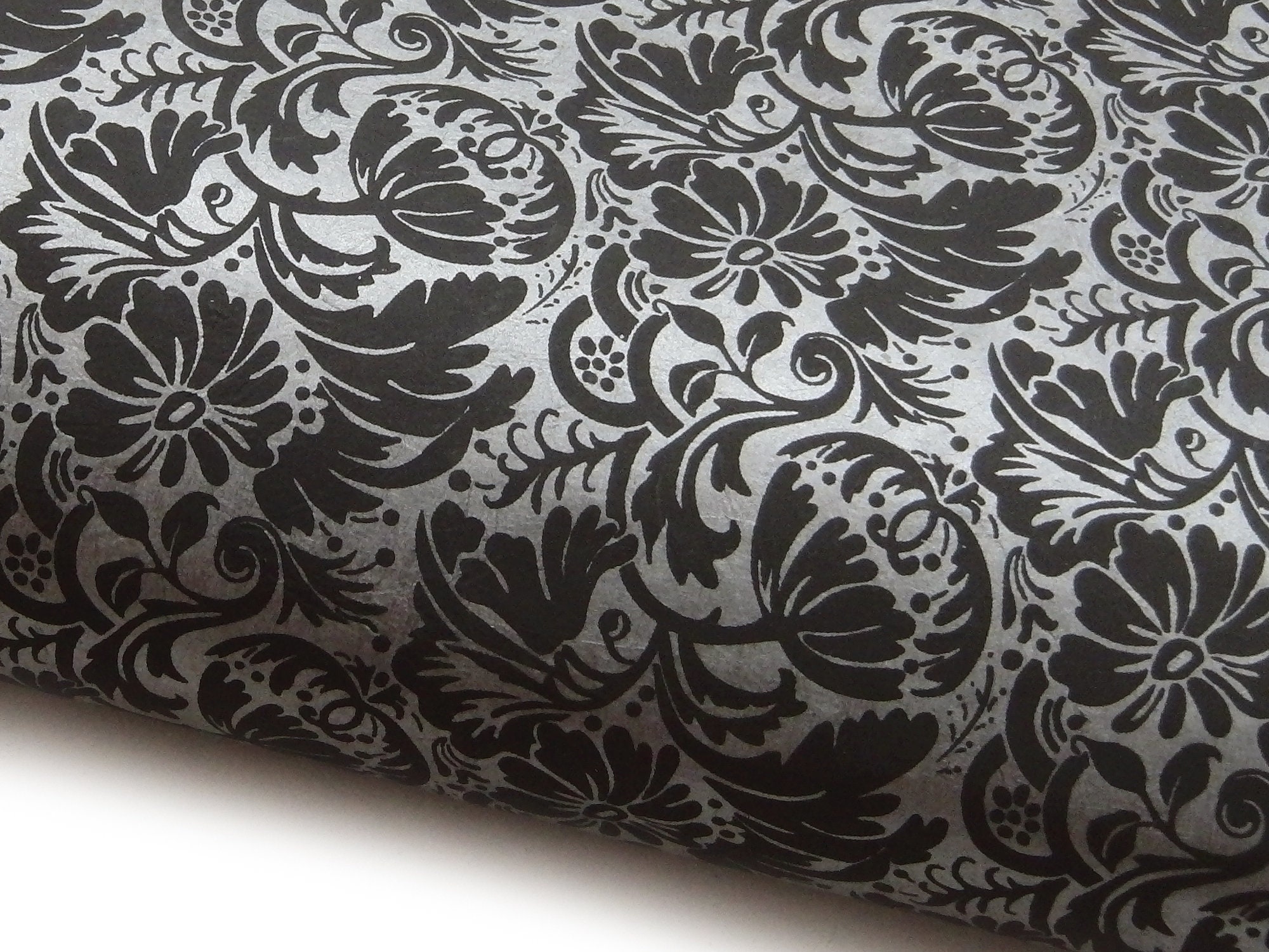 Lokta Paper "Chrysanthemums". Grey/Black. Handmade Nepalese Paper. Silk Screen Printed.
