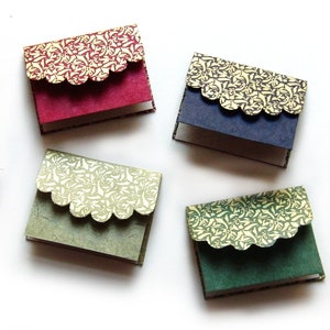 Mini set di biglietti d'auguri "Broccato" con busta, confezione da 4, confezione da 12 e scatola da 24, stampa Lokta, 6,5 x 5,2 cm