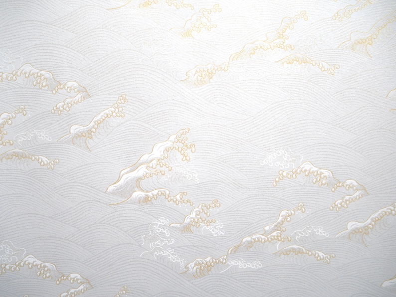 NEW Japanese Paper Yuzen Konami Ocean Waves. Gold and White an Light Grey. Chiyogami image 1