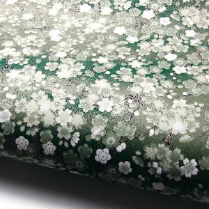 Japanese Paper Chiyogami Yuzen "White Spring Blossoms on Green"