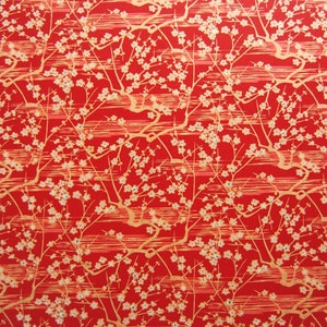 Japanese Paper Yuzen Plum Blossoms. Orange with White and Gold on Red. Chiyogami image 4