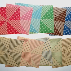 NEW! Origami Kraft Paper Set &quot;Dots and Stripes&quot; Set by Kamikey (YouTube), 12 Patterns, 72 Sheets, 15 x 15cm, color on one side