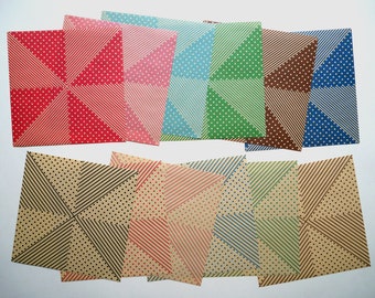 NIEUW! Origamipapier kraftpapierset "Dots and Stripes" van Kamikey, 12 patronen, 15 x 15 cm, natuurlijke achterkant (kraftpapier), 36 vellen