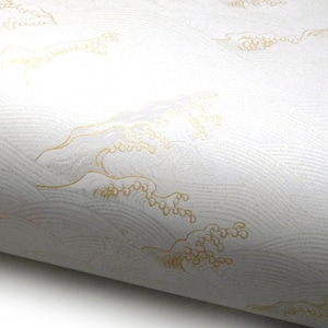 Carta giapponese Chiyogami "Konami - Onde del mare. Oro e bianco su grigio chiaro." Yuzen