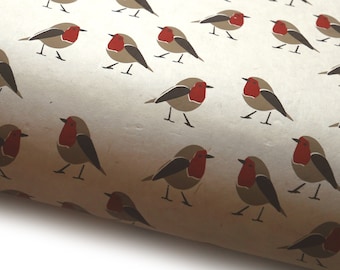 Lokta Paper "Robin". Natural White/Grey/Red/Black. Handmade Nepalese Paper. Silk Screen Printed.