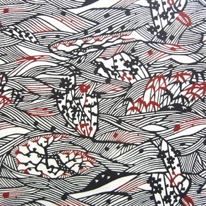 Japanese Paper Katazome shi Landscape. Black and Reddish Brown on Natural White. image 2