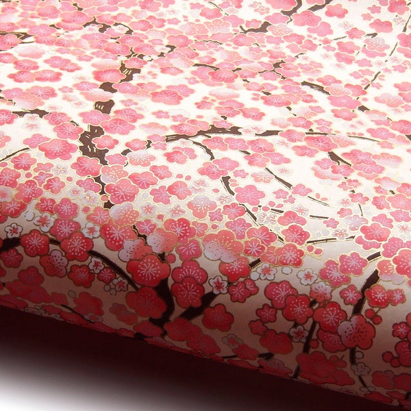 NEW! Japanese Paper Yuzen "Plum Branches. Pink on Ivory." Chiyogami