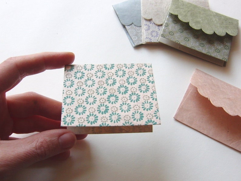 Mini Greeting Cards "Tiny Blossoms" with Envelopes, Pack of 4, Pack of 12 and Box of 24, Lokta Paper, Silk Screen Printed. 6.5 x 5.2cm image 3