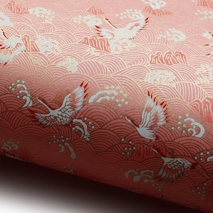 Japans papier Chiyogami "Witte kraanvogels boven roze zee." Yuzen