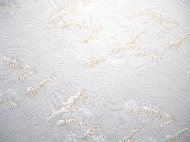 NEW Japanese Paper Yuzen Konami Ocean Waves. Gold and White an Light Grey. Chiyogami image 2