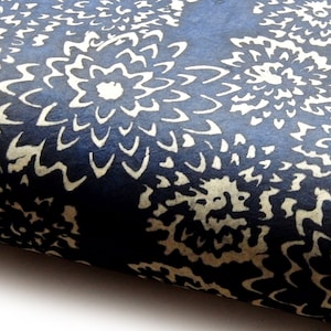 Lokta Paper "Chrysanthemums". Night Blue. Handmade Nepalese Paper. Batik Work, Waxed, Translucent.