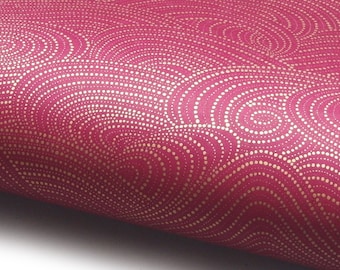 Japanese Paper Yuzen "Waves and Swirls. Golden Dots on Purple." Chiyogami