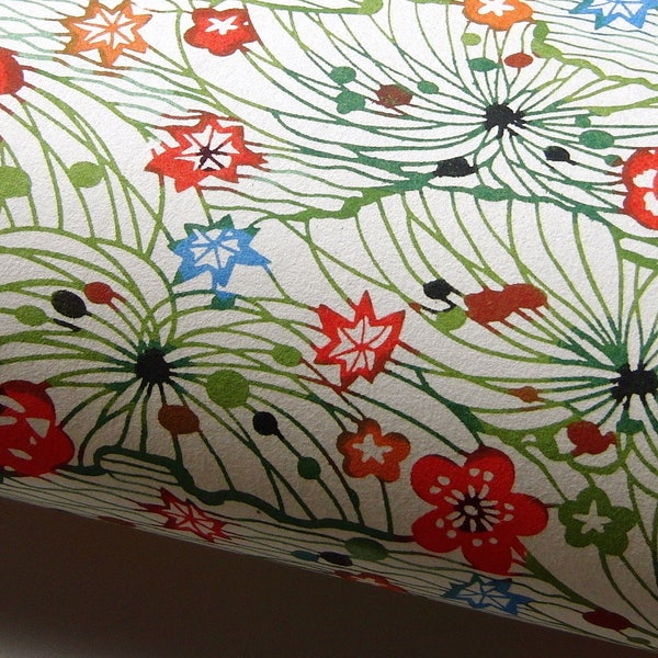 Japanese Paper Katazome shi Yuzen "Blossoms and Leaves in Field"
