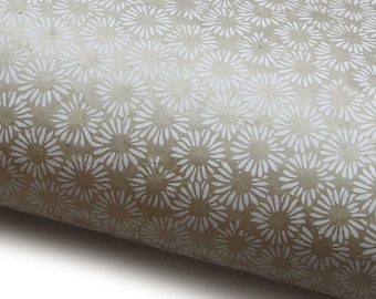 Lokta Paper "Daisies". Light Grey/White. Handmade Nepalese Paper. Silk Screen Printed.