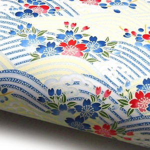 Papier japonais Chiyogami "Vagues de mer avec fleurs de prunier et de cerisier." Yuzen