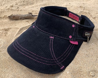 Hothead Women's Men's Wide, Large Brim Sun Visor in Black Corduroy