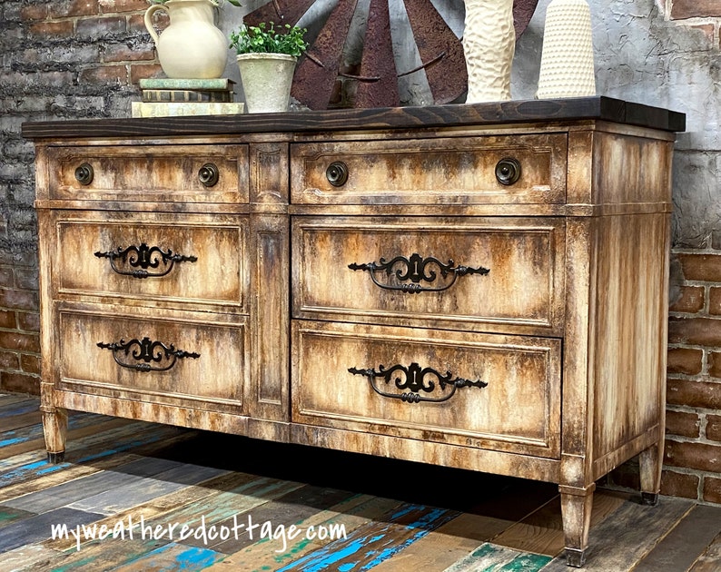 SOLD White Rustic Dresser Farmhouse Buffet Painted Etsy