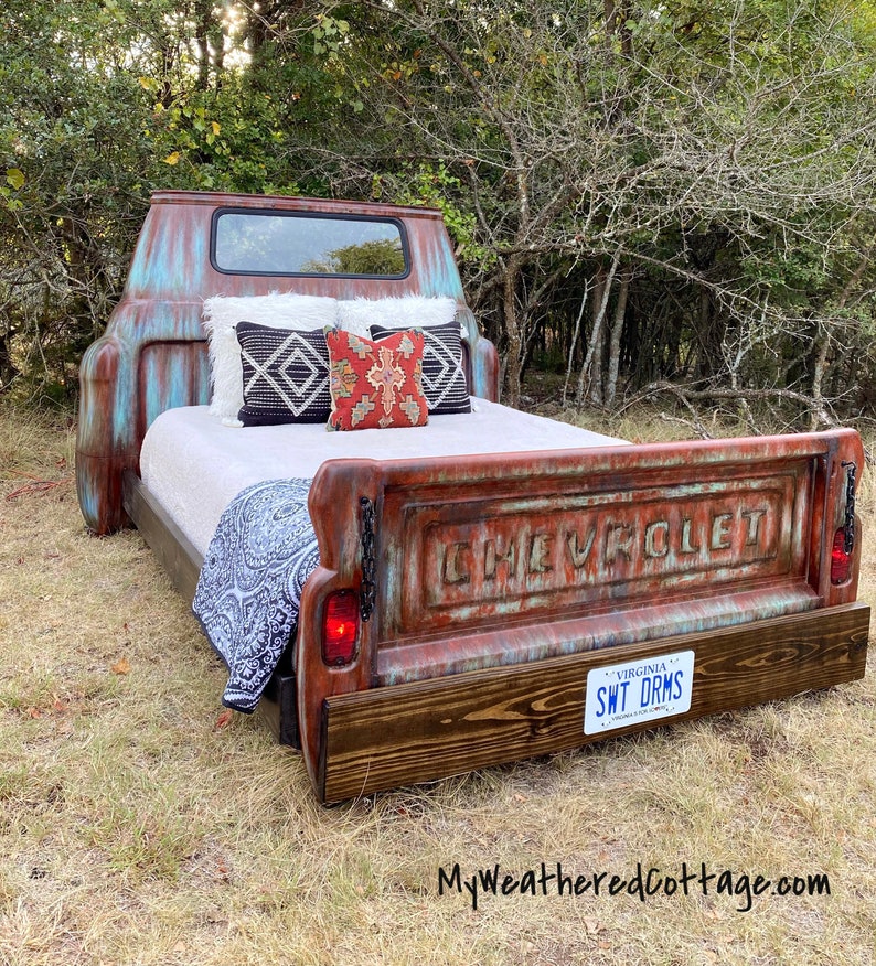SOLD Repurposed Queen Size Bed Rustic Chevy Truck Bed Etsy