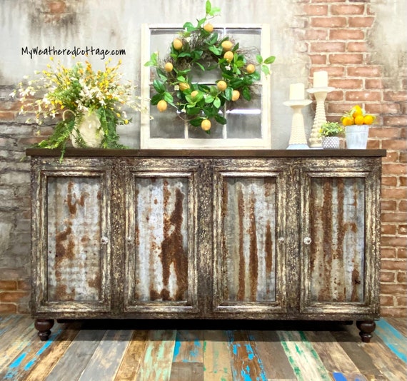 SOLD!!! White Rustic Farmhouse Buffet Painted Furniture Sideboard Boho Media Stand Dresser Kitchen Cabinet Vanity Entertainment