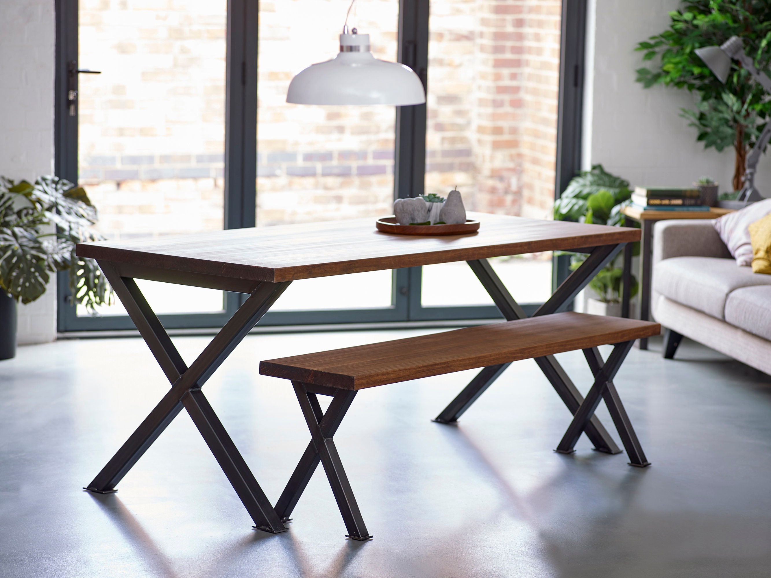 X leg table and bench Reclaimed Industrial Furniture Made in Etsy