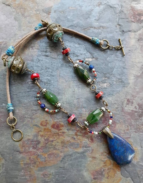 Boho necklace eclectic jewelry natural gemstones rustic | Etsy