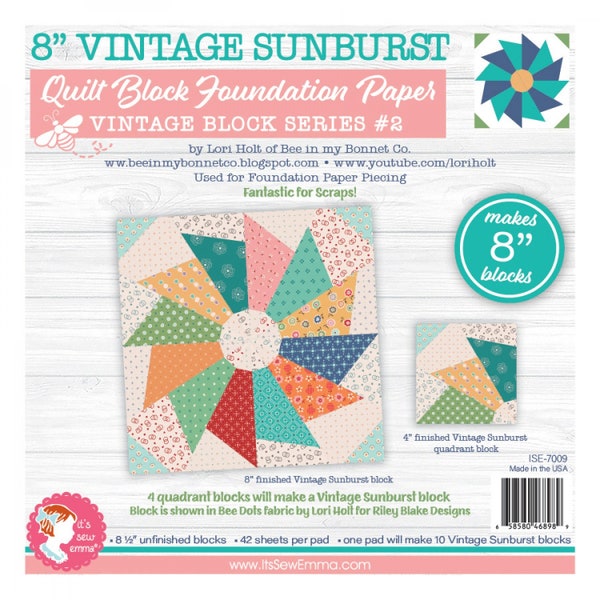 8" Vintage Sunbursts Quilt Block Foundation Papers  by Lori Holt of Bee in my Bonnet