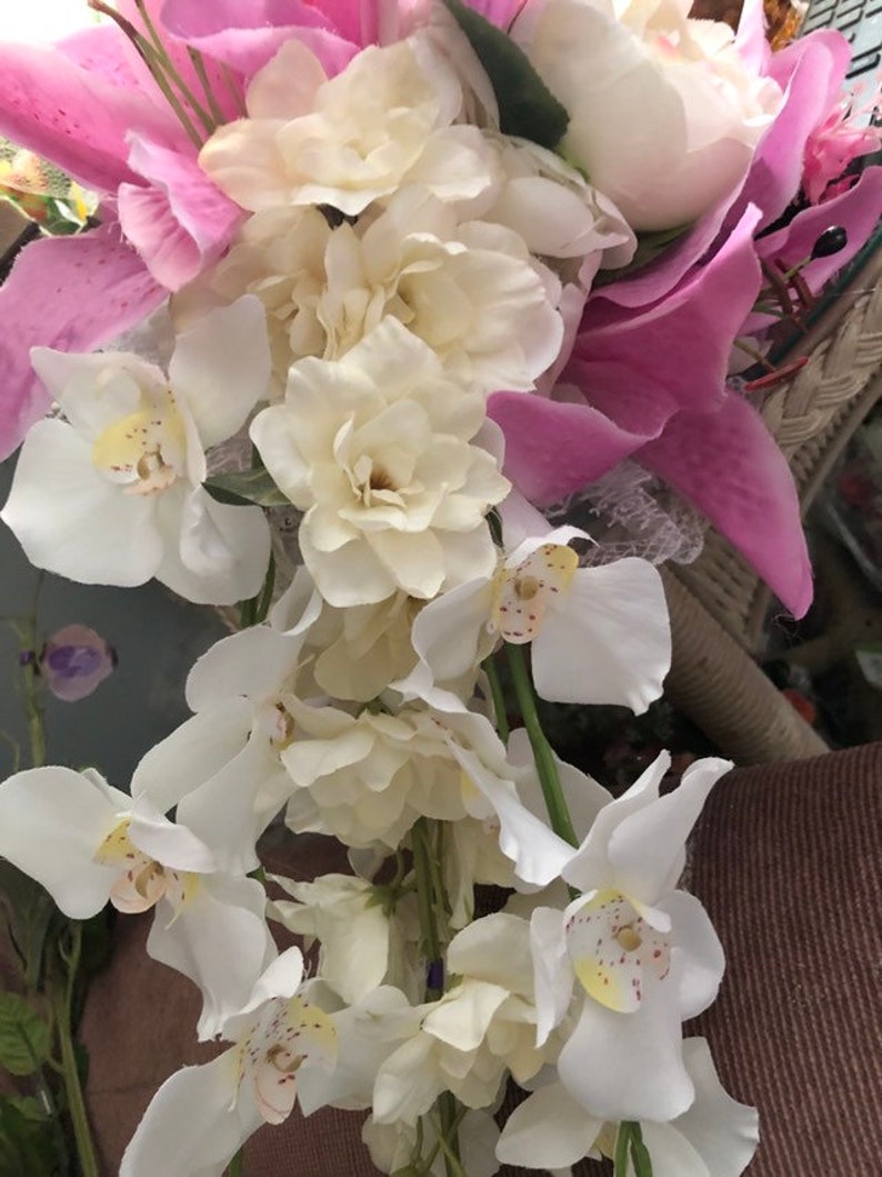 Wedding bouquet artifical flowers 027 tjis is beautiful with white trailing orchids