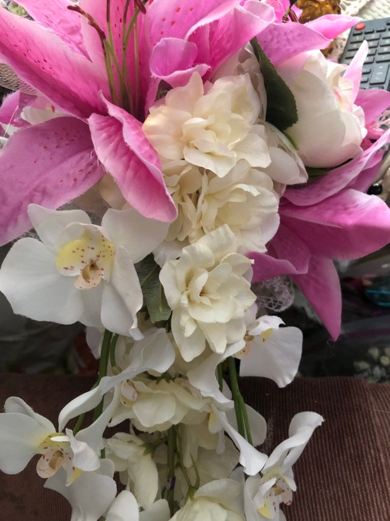 Wedding bouquet artifical flowers 027 tjis is beautiful with white trailing orchids