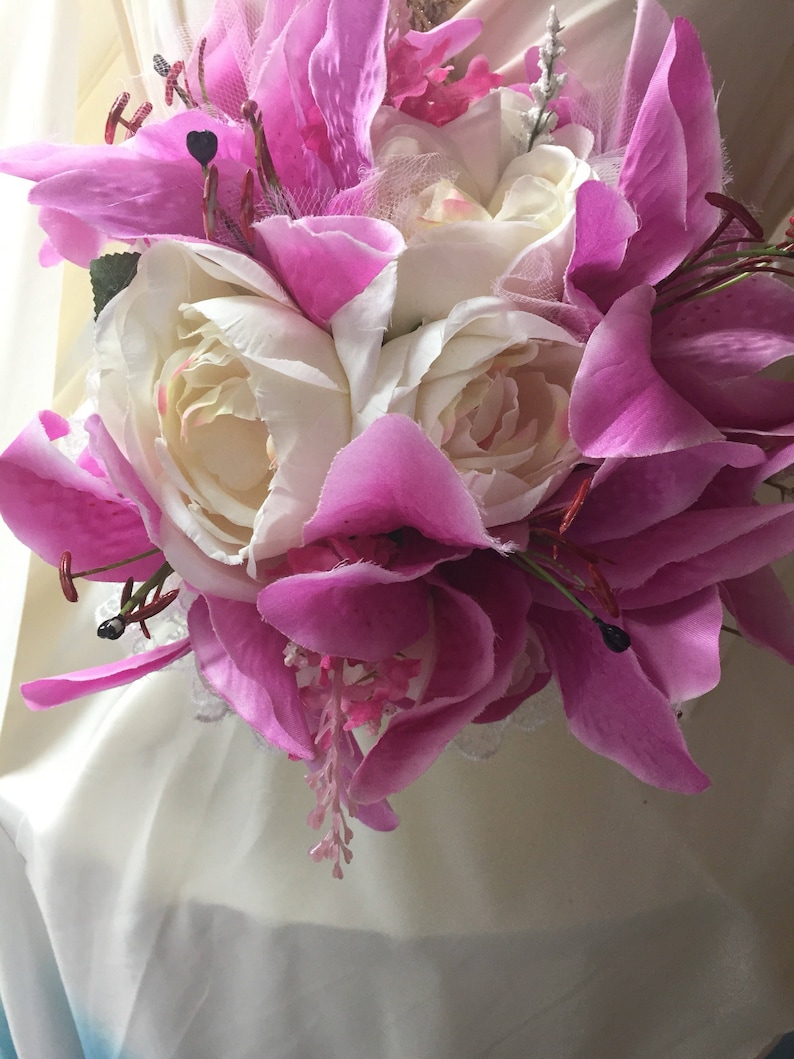 Wedding bouquet artifical flowers 027 tjis is beautiful with white trailing orchids