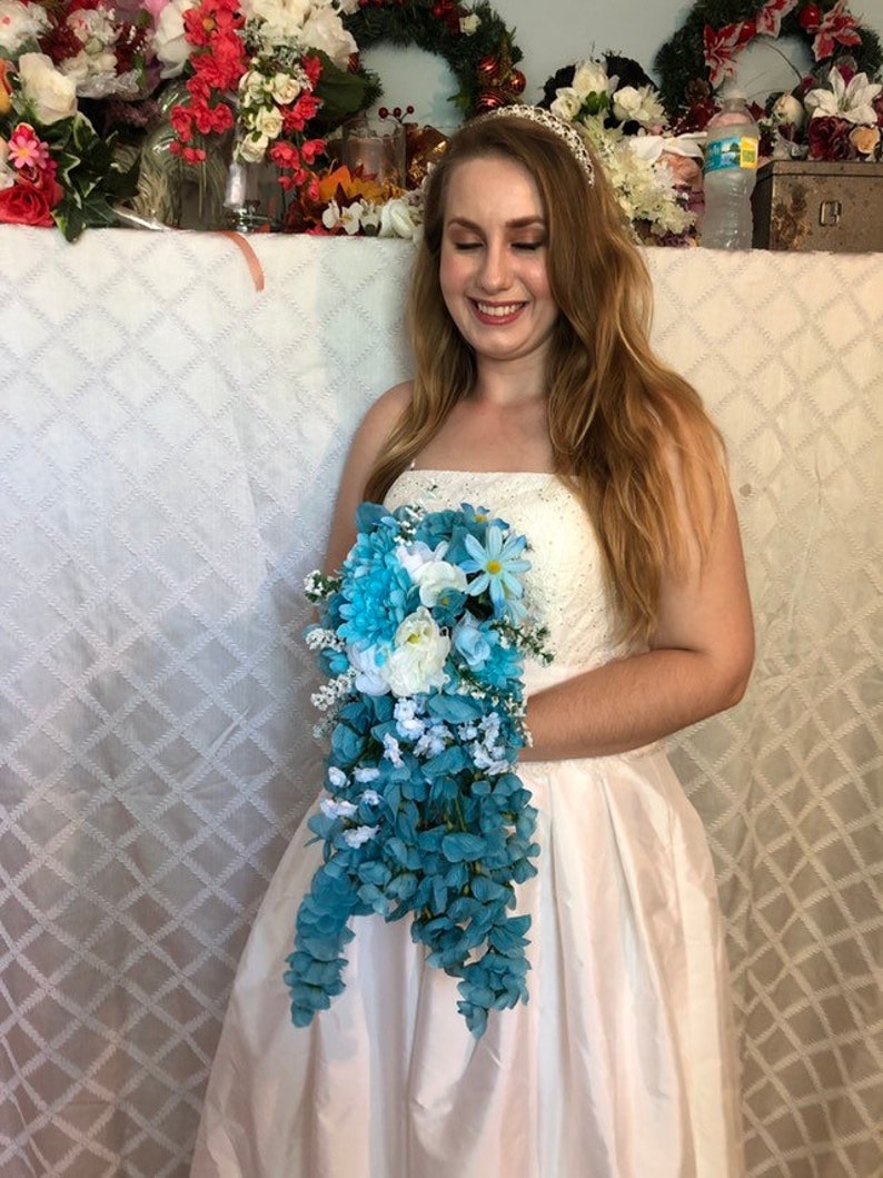 Brides Bouquet For Maid Of Honor Aqua Tourquoise Pink And Etsy