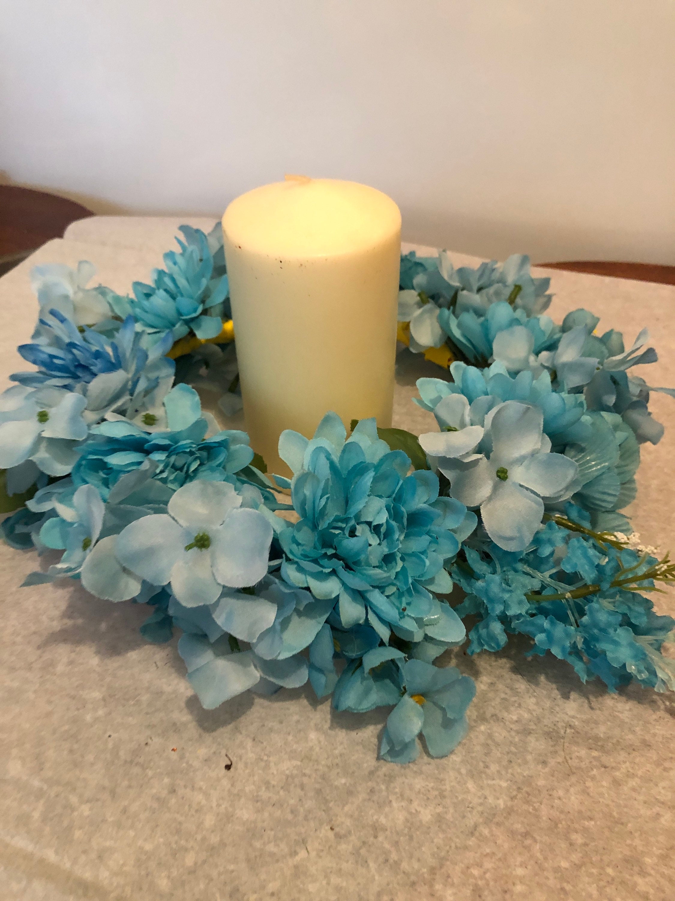 Home decorating Teal blue candle ring full Etsy