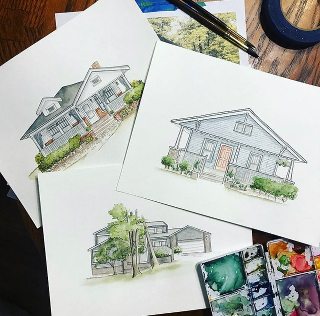 Hand Painted Watercolor House Portrait Etsy
