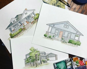 Hand Painted Watercolor House Portrait