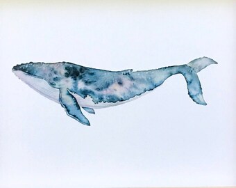 Watercolor Galaxy Whale, Watercolor whale, Whale print, watercolor print, ocean, nursery print, watercolor nursery