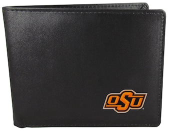 OKLAHOMA STATE COWBOYS embroidered Leather TriFold Wallet  NEW in TIN BOX  black 