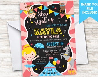 circus birthday invitation invite girls digital any age pink etsy