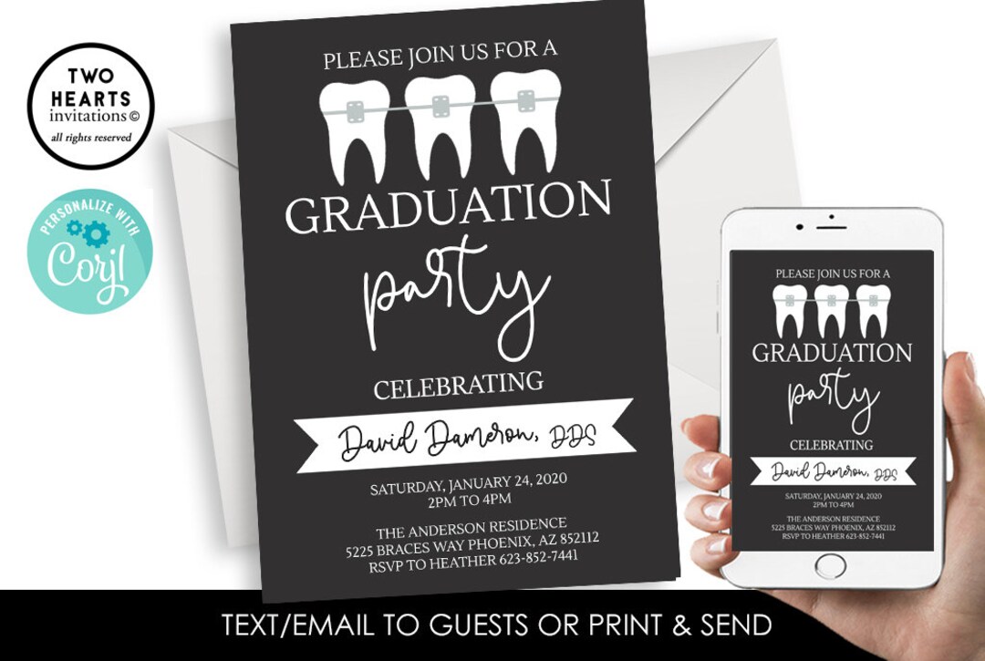 Editable Dental Graduation Party Invitation Invite Digital 5x7