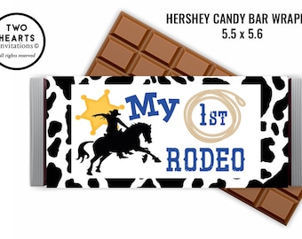 Rodeo Geburtstag Hershey Schokoriegel Wrapper Digital Gastgeschenk 1. Erste Candy Party Dekor Extras Cowboy Kuhprint