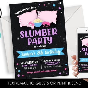 Editable Slumber Party Invitation Invite Girls Sleepover Digital 5x7 Teen Tween Kids Birthday Personalized ANY AGE
