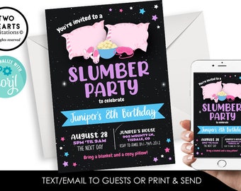 Editable Slumber Party Invitation Invite Girls Sleepover Digital 5x7 Teen Tween Kids Birthday Personalized ANY AGE