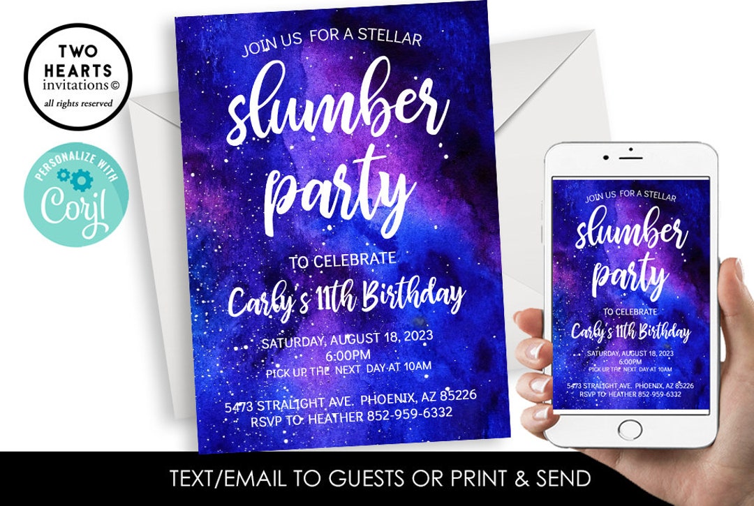 Editable Galaxy Slumber Party Invitation Invite Digital 5x7 - Etsy