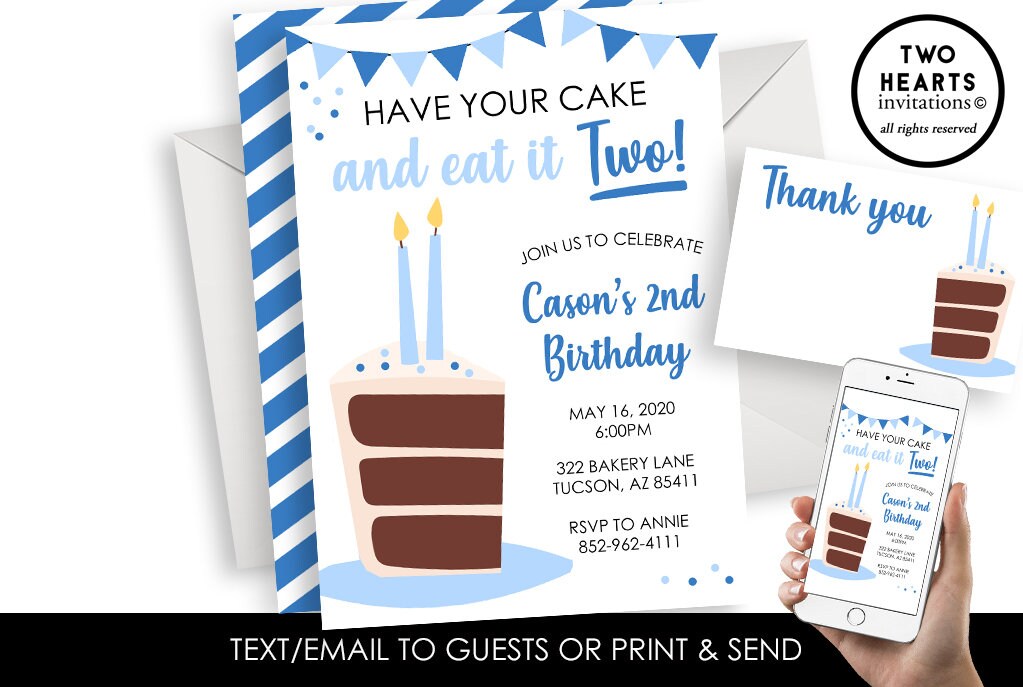 Have Your Cake and Eat It TWO Invitation Invite Digital Kids Etsy