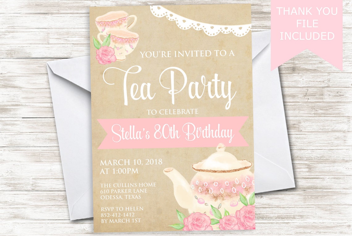 Tea Party Birthday Invitation Invite Adult Digital 5x7 | Etsy