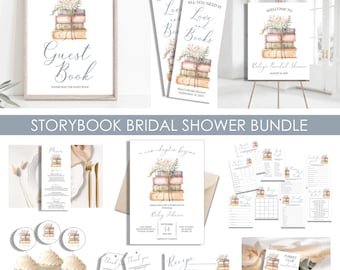 Storybook Bridal Shower Template Bundle Book Themed Bridal Shower Editable A New Chapter Begins Bridal Shower Set