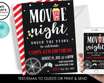 Editable Movie Night Invitation Invite Birthday Under the Stars Digital ...