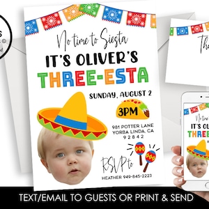 Three-Esta Invitation Invite Digital Photo 3rd Fiesta Taco Birthday Party Three Esta Kids Picture Option