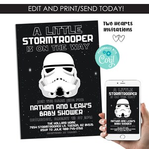 Editable Stormtrooper Baby Shower Invitation Invite Star Wars Digital Invite Sprinkle Instant Download 5x7