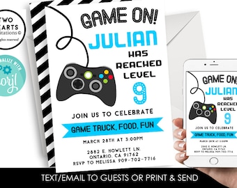 Editable Gamer Birthday Invitation Invite Digital Kids Boys Gametruck Game Truck ANY AGE 5x7