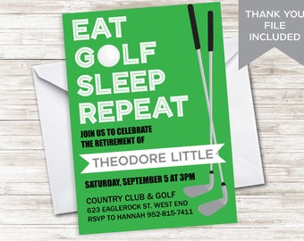 Golf Retirement Invite Invitation Golfing Digital 5x7 Party Green Tee Partee Swing By Retired